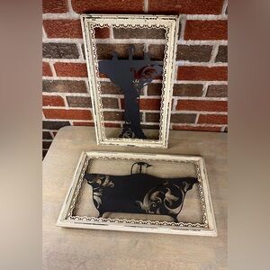 Set of 2 Distressed Metal Scroll Wall Decor Rectangular 18x11 Inch Cottage Core